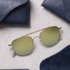 Art-Craft Optical Aviator-B (55) 23k Satin Yellow Gold & AERO Gold Lenses & Korchmar Leather Case